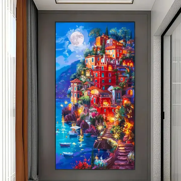 HUACAN Diamond Painting Kit – Starry Night House by the Lake, Large 40x70cm Wall Art HUACAN Diamond Painting Kit – Starry Night House