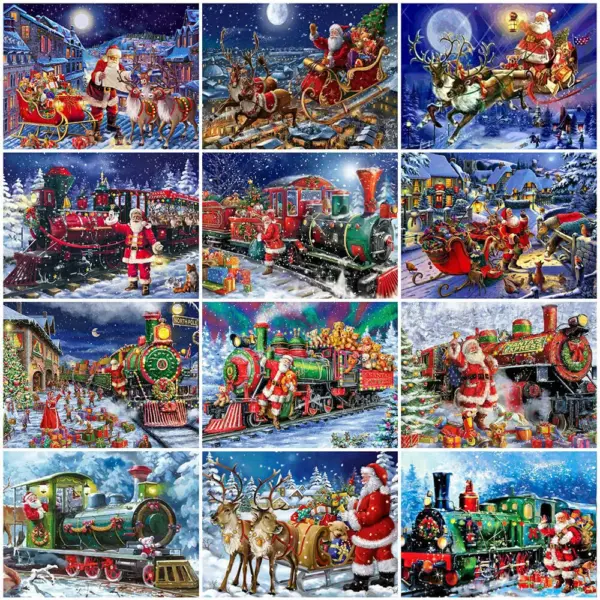 HUACAN Diamond Painting Kit – Santa Express Train Kit Pintura com Diamantes HUACAN – Trem do Papai Noel