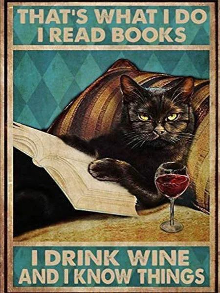 Reading Cat with Wine