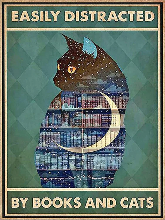 Cat Silhouette with Books