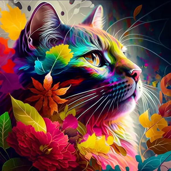 Rainbow-Furred Cat in Autumn
