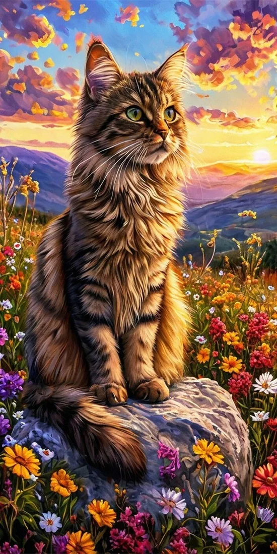 HUACAN Diamond Painting Kit – Cat Flower Fantasy – photo 2