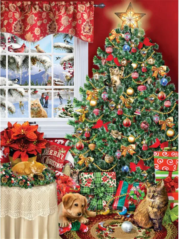 Curious Cats and Puppy Tree
