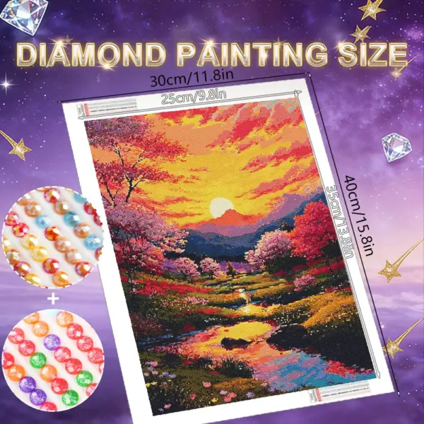 HUACAN Diamond Painting Kit – Sunset Mountain Forest – photo 2