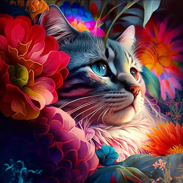Odd-Eyed Cat in Bloom