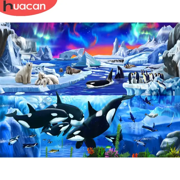 HUACAN Diamond Painting Kit – Arctic Penguin Kit Pintura con Diamantes HUACAN – Pingüino Ártico