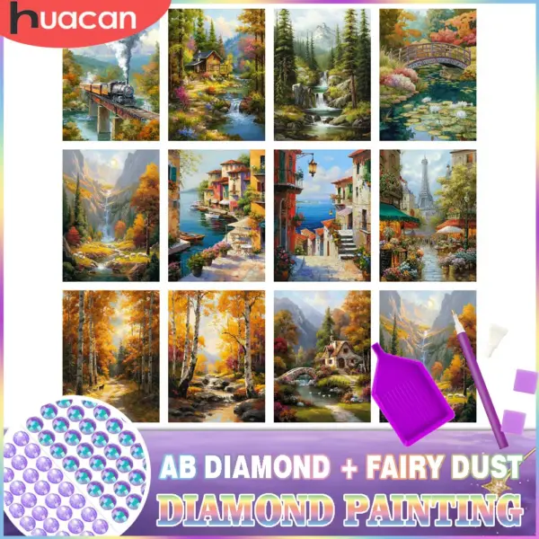 HUACAN Diamond Painting Kit – Forest Landscape Cabin