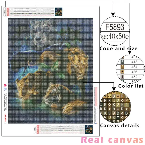 Kit Pintura com Diamantes HUACAN – Trio de Grandes Felinos – foto 3