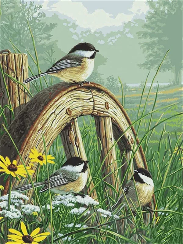 Chickadees on Old Wheel