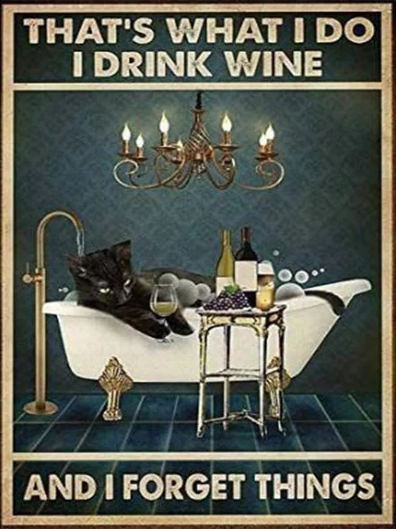 Cat in Bathtub with Wine