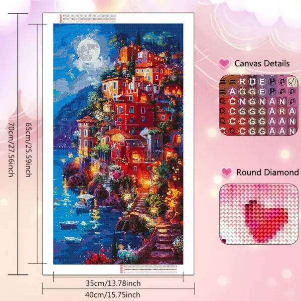 HUACAN Diamond Painting Kit – Starry Night House by the Lake, Large 40x70cm Wall Art HUACAN Diamond Painting Kit – Starry Night House – photo 2