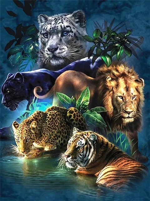 Kit Pintura com Diamantes HUACAN – Trio de Grandes Felinos – foto 2