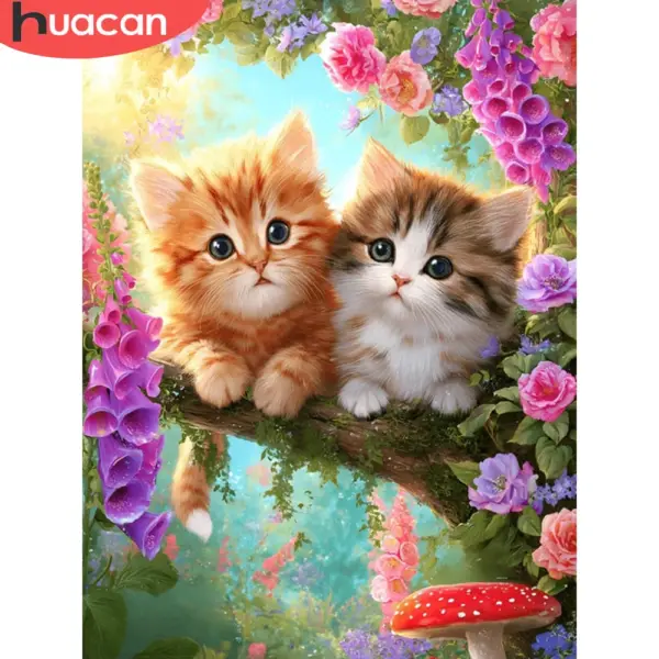HUACAN Diamond Painting Kit – Cat & Lavender Kit Pintura con Diamantes HUACAN – Gato y Lavanda