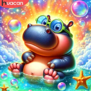 HUACAN Diamond Painting Kit – Happy Hippo