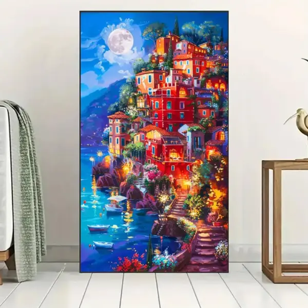 HUACAN Diamond Painting Kit – Starry Night House by the Lake, Large 40x70cm Wall Art HUACAN Diamond Painting Kit – Starry Night House – photo 3