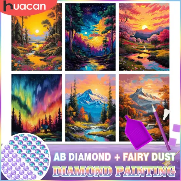 HUACAN Diamond Painting Kit – Sunset Mountain Forest