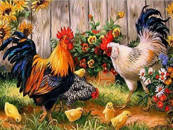 Rooster Among Sunflowers