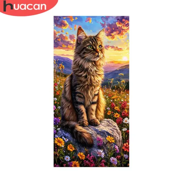 HUACAN Diamond Painting Kit – Cat Flower Fantasy