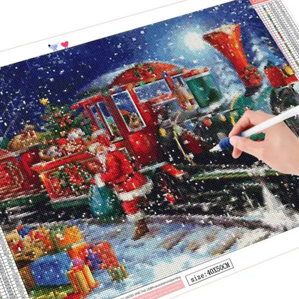 HUACAN Diamond Painting Kit – Santa Express Train Kit Pintura com Diamantes HUACAN – Trem do Papai Noel – foto 3
