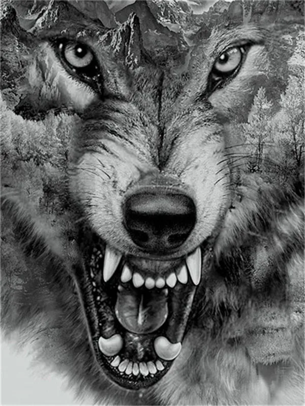 Snarling Wolf Double Exposure