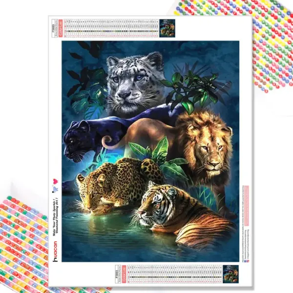 Kit Pintura com Diamantes HUACAN – Trio de Grandes Felinos