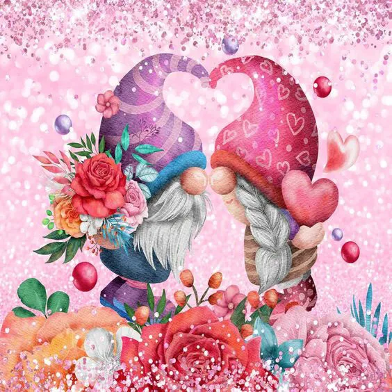 Heart Hats Gnome Kiss