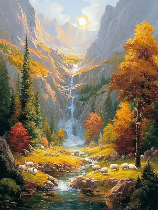 Sunlit Waterfall Valley