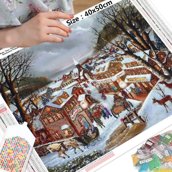 HUACAN Vintage Christmas Village Diamond Painting Kit HUACAN Vintage Christmas Village Diamond Painting Kit – photo 4