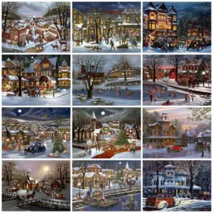HUACAN Vintage Christmas Village Diamond Painting Kit