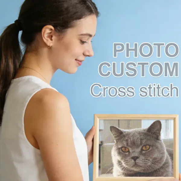 HUACAN Photo Custom Cross Stitch Kit – Home Decor Embroidery Set HUACAN Kit de Ponto Cruz com Foto Personalizada – Decoração Simples