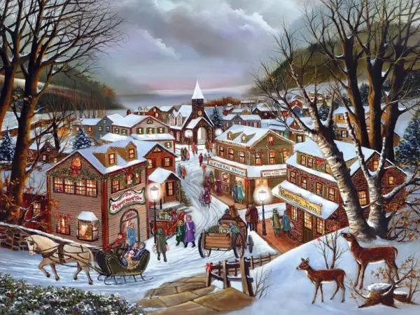 Snowy Village Deer