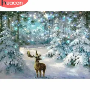 HUACAN Diamond Painting Kit – Snowy Forest Deer