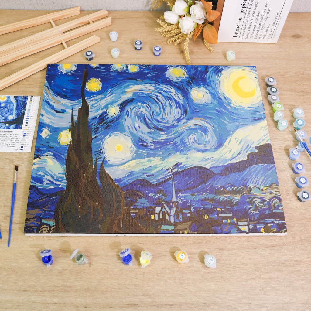 A mesma tela depois de pintada, com as cores da Noite Estrelada de Van Gogh