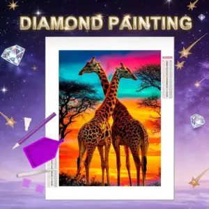 HUACAN Diamond Painting Kit – Giraffes at Sunset