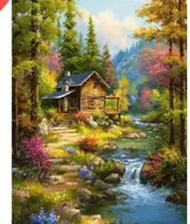 HUACAN Diamond Painting Kit – Forest Landscape Cabin – photo 2